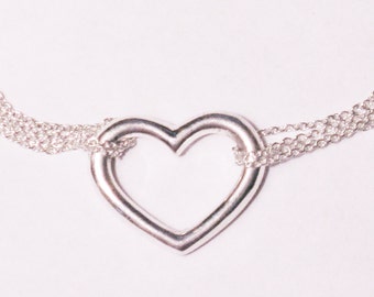 Vintage Sterling Silver Heart Necklace (N-3-2)