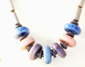 Komatsu Japan Long Vintage Pastel Ceramic Chunky Bead Necklace (N-3-1)