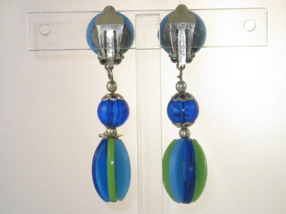 Vintage Hong Kong Mod Blue and Green Acrylic Clip… - image 2