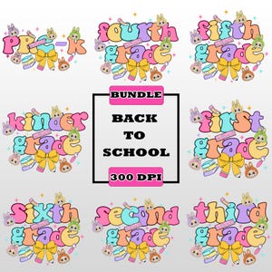 Back To School Kids Png Bundle, Kindergarten, Monster Doll First Day of School, Pre-K to Sixth Grade PNg, Kawaii Monster School Shirt Png