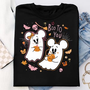 Mickey and Minnie Ghost Vintage Disney Spooky Vibes PNG, Boo To You Digital, Girly Disney Halloween Sublimation, WDW Family Gift