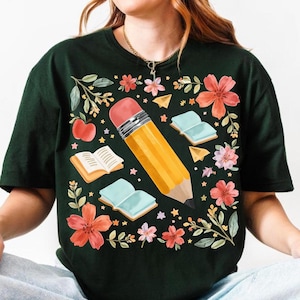 Floral Teacher Pencil PNG, Coquette Teacher Back To School Png, 1st Day Of School Png, Boho Floral Teacher Png, Brushstroke, School Girl Png