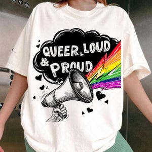 Queer, Loud & Proud PNG Rainbow Megaphone Sublimation Design LGBTQ Pride Clipart Digital Download Feminist Shirt Art Png, Pride Month Png