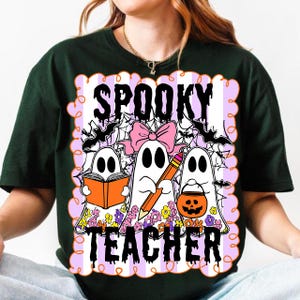 Spooky Teacher Png, Coquette Teacher Halloween Png, Halloween Ghost Teacher Shirt Design, Trick or Teach Png, Floral Spooky Season Png