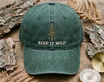 Pine Tree  Wash Dad Cap Embroidered Forest, Nature Lover Gift, Hiking Baseball Hat, Outdoor Adventure Gear, Evergreen Tree Wash, Woodsman