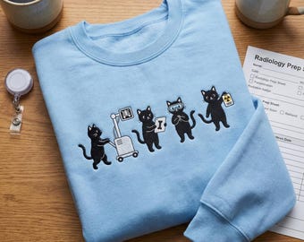 Cute Rad Tech Team, Embroidered Hoodie, Radiology Squad Shirt, X-Ray Cats Design, Medical Worker Gift, Funny Hospital Staff Sweater