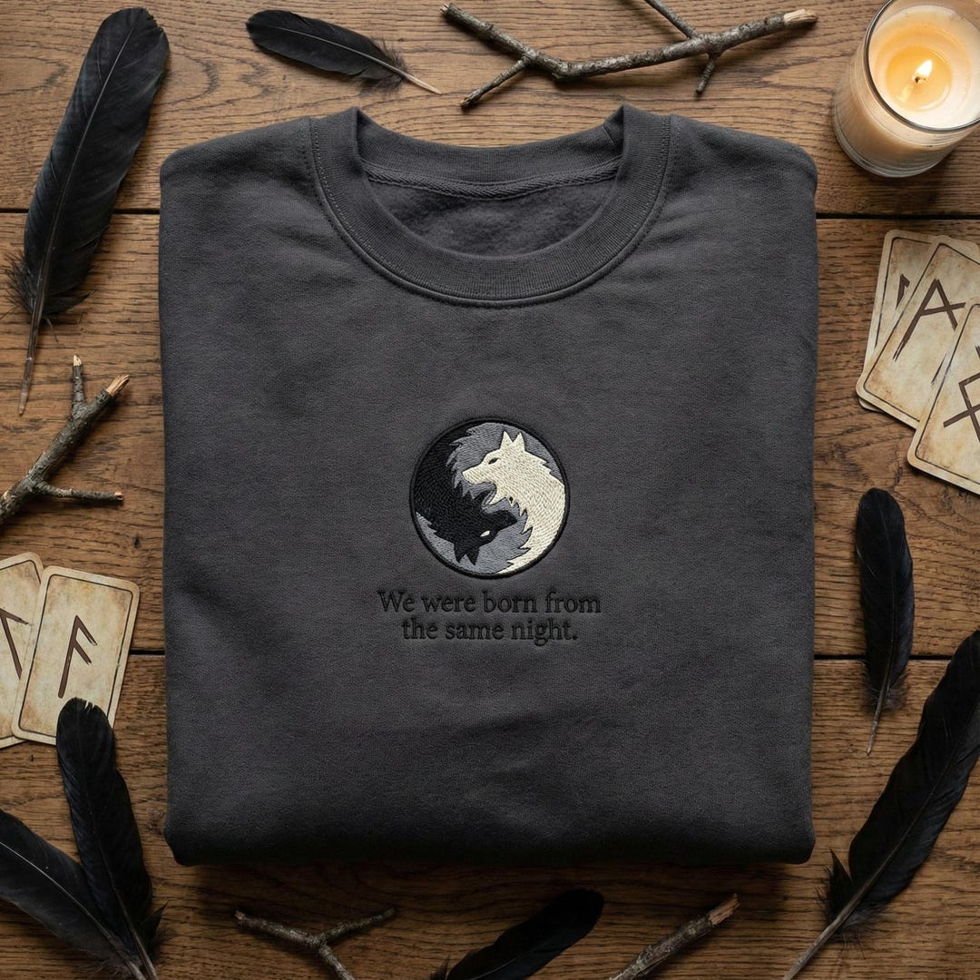 Same Night We Were Born Embroidered Sweatshirt, Two Wolf Yin Yang ...