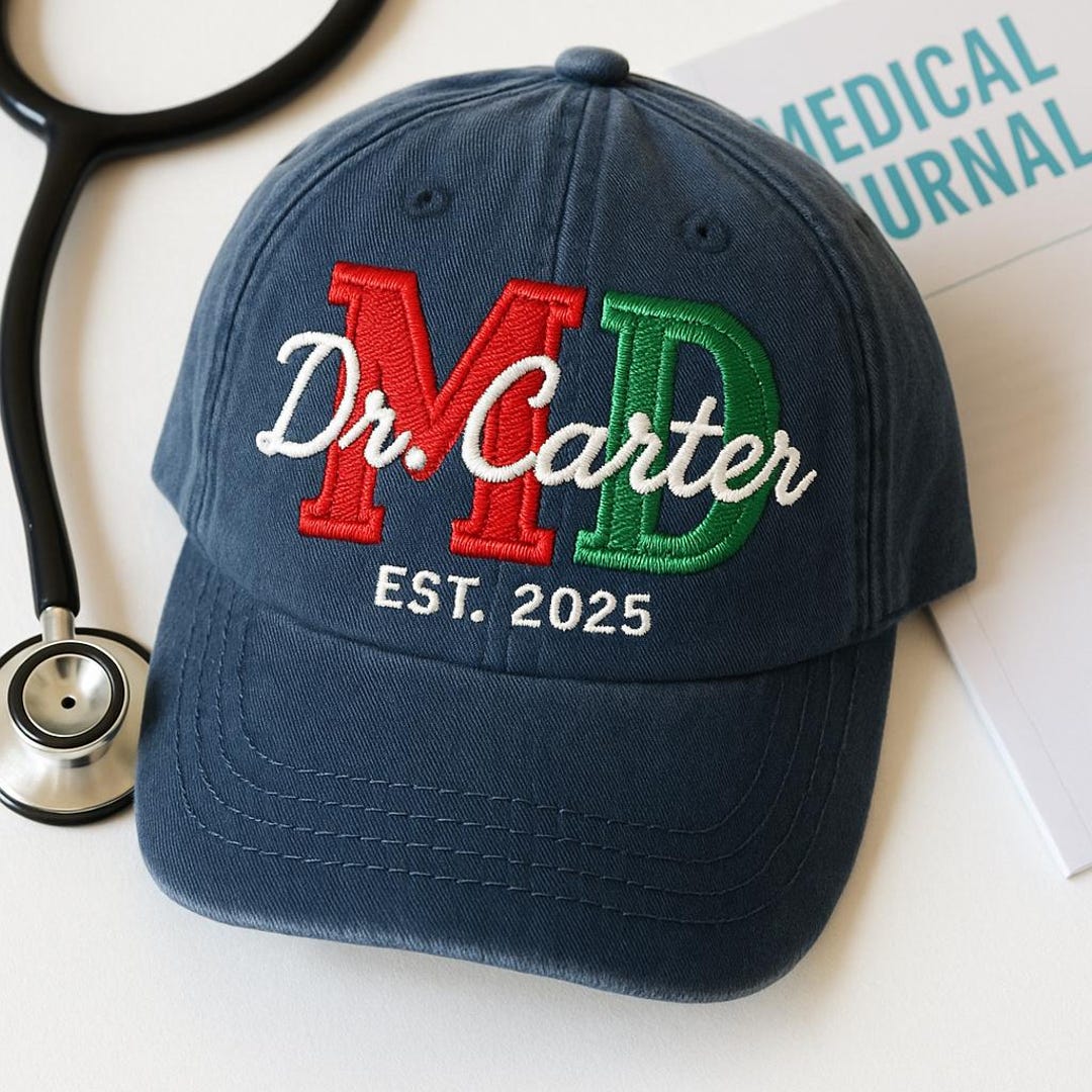 Embroidered MD Graduation Hat, Custom Name Washed Dad Cap, New Medical ...
