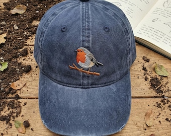 Embroidered Robin Bird Dad Hat, Bird Watcher Cap, Nature Lover Gift, Garden Bird Baseball Cap, Wildlife Photography Hat