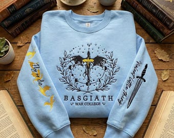 Basgiath War College Embroidered Sweatshirt, Fourth Wing Dragon Rider Shirt, Xaden Riorson Gift, Fantasy Book Lover Crewneck