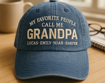 Embroidered Grandpa Hat with Names, Custom Grandchildren Wash Dad Cap, Personalized Gift for Grandfather, Call Me Grandpa