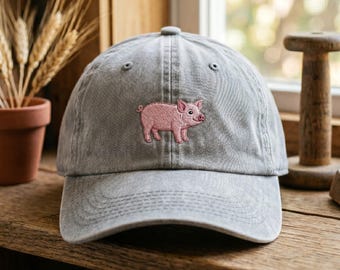 Pig Embroidered Hat, Piggy Lover Gift, Farm Life Cap, Cute Piglet Apparel, Animal Rights Gift, Barnyard Collection, Wash Dad Cap