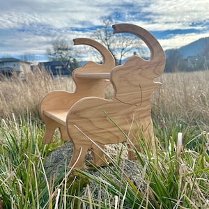Wooden Two Step Elephant Stool with handles • Handmade in USA • Gift Personalization • Animal Deco