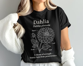 Dahlia flower shirt, botanical illustration tee, cottagecore plant lover gift, comfort colors garden botanical top
