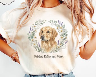Golden Retriever Mom Comfort Colors® Shirt, Wildflower Floral Tee, Dog Mom Gift | Floral Golden Retriever Shirt | Dog Lover Gift