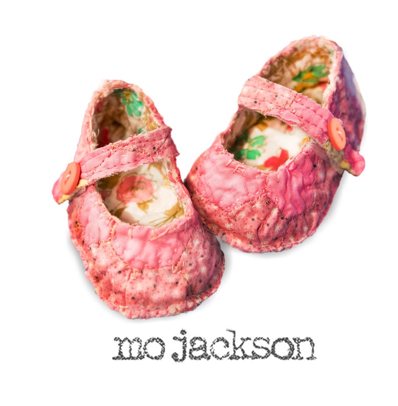 newborn baby mary janes created out of antique grandmother/'s flower garden quilt aka baby shoes