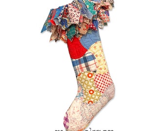 christmas stocking made from vintage patchwork quilt and dresden plate quilt blocks