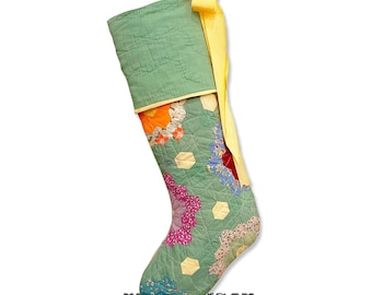 christmas stocking from antique grandmother's flower garden quilt