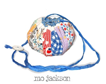 one of a kind drawstring bag made out of vintage dresden plate quilt block