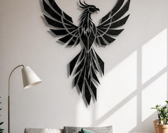 Phoenix Metallschild Wandkunst, Phoenix-Wanddekoration, Phoenix-Dekor, Innendekor, Hauptdekoration, Innendekor, Feuervogel-Adler, rustikale Ho