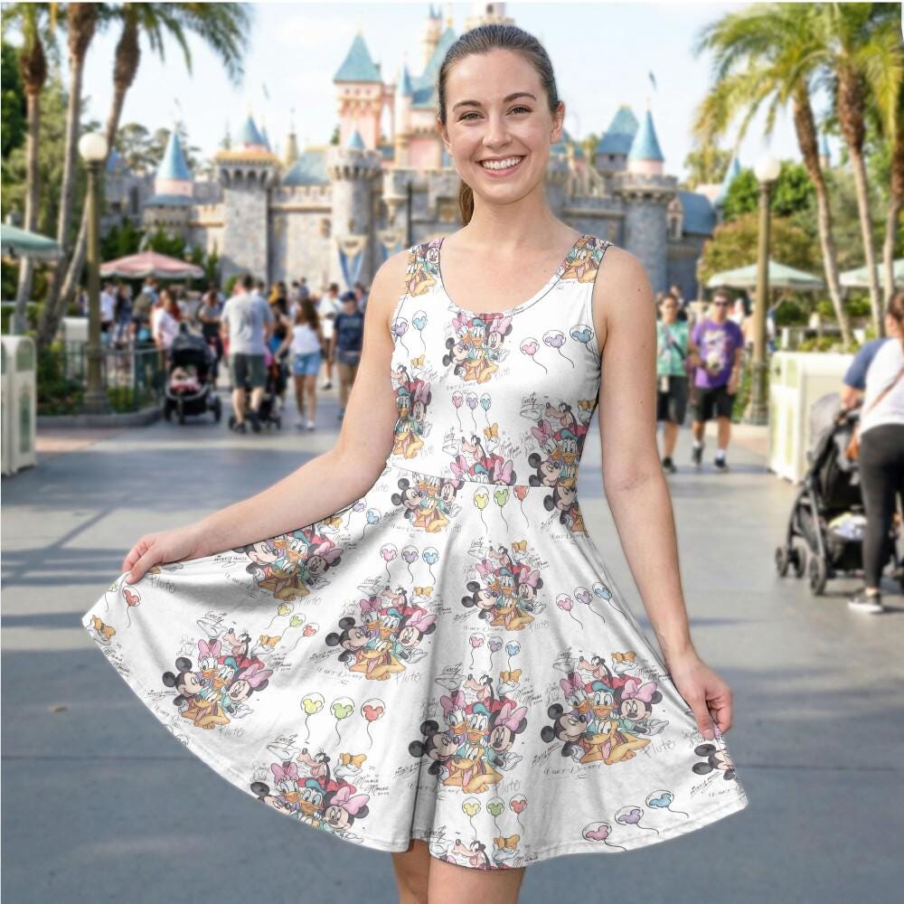 Discover Balloon Mickey Mouse And Friends Skater Dress, Disney Mouse Women Dress, Cartoon Summer Dress, Mickey Dress For Her, Magic Kingdom Gift