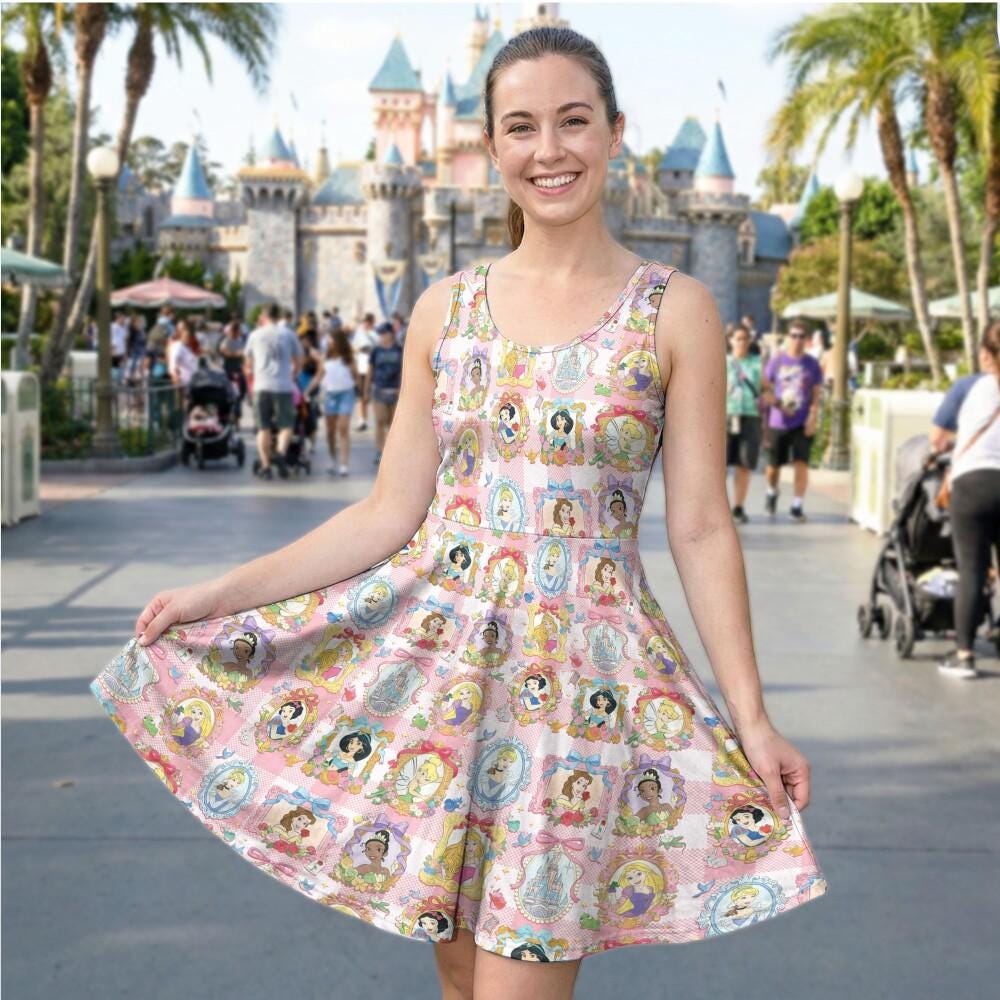 Discover Magical Princess Bow Mirror Plaid Skater Dress, Bow Dress Outfit, Disney Princess Ribbon Birthday Gift