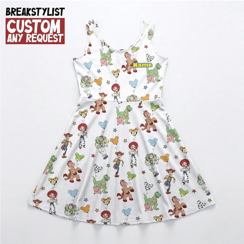 Abito da pattinatrice Disney Toy Story con palloncini personalizzabile, abito personalizzato di Woody Buzz di Toy Story, abito per il Pixar Fest, abito per il costume di RunDisney di Andy's Room immagine 2