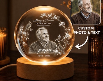 Kundenspezifisches Foto-Memorial-Kristallnachtlicht, Erinnerungs-Kristallball-Licht, Foto-Andenken-Geschenk, Erinnerungs-Licht für den Verlust des Vaters / der Mutter