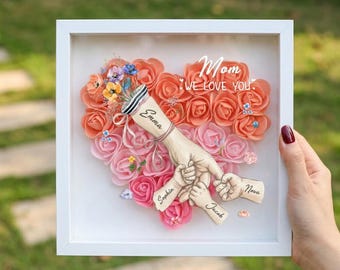 Personalisieren Sie Muttertag Rose Shadow Box, benutzerdefinierte herzförmige Blume Shadowbox, Muttertagsgeschenk für Mama Nana Oma