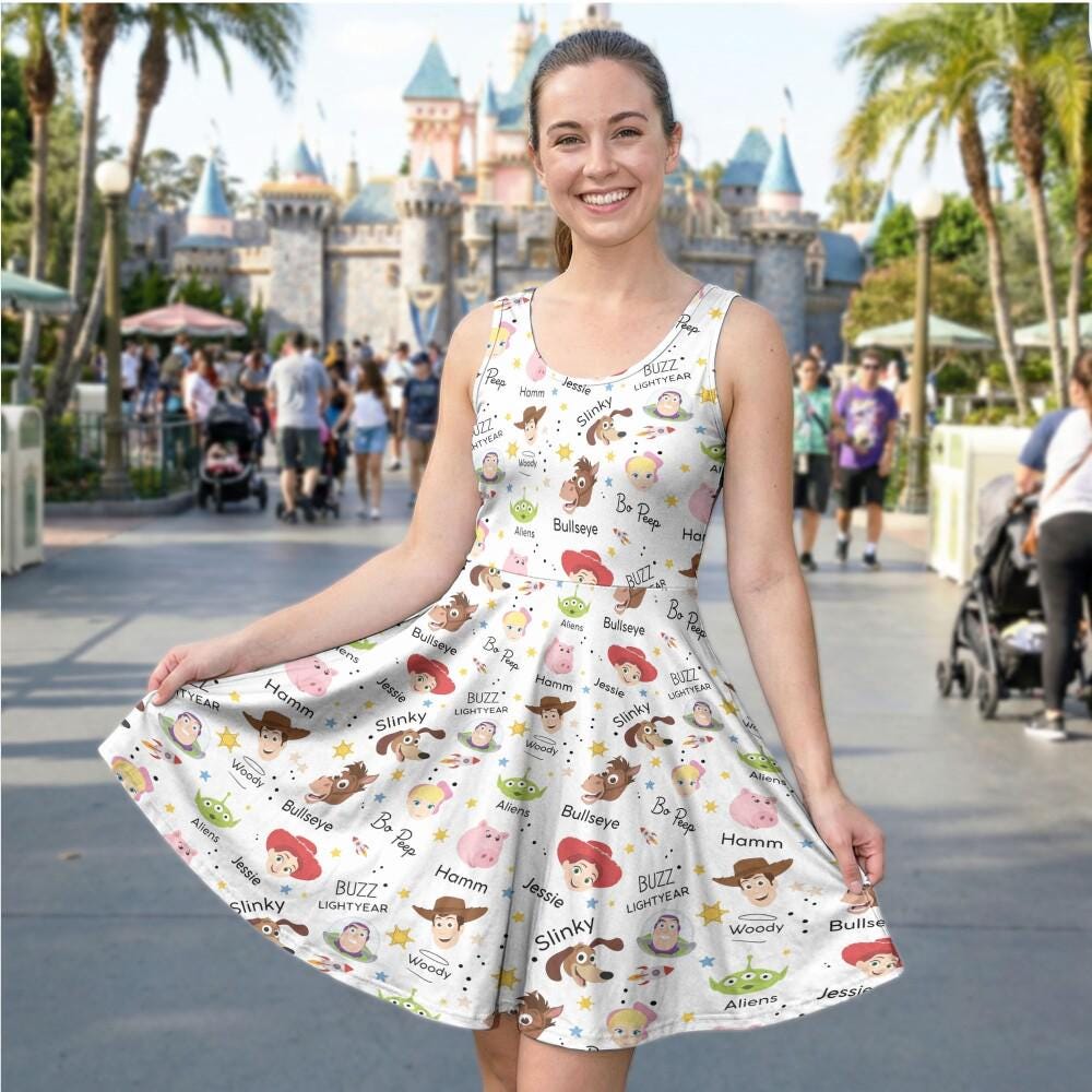 Discover Seamless Toy Story Buzz And Woody Characters Skater Dress, Toy Story Woody Buzz Outfit, Pixar Fest Costume, Andy's Room Birthday Gift