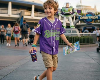 Personalisierte Disney Toy Story Buzz Lightjahre Space Rangers lila Baseball Jersey, benutzerdefinierte Toy Story, 2026 Disney World Familienurlaubsreise