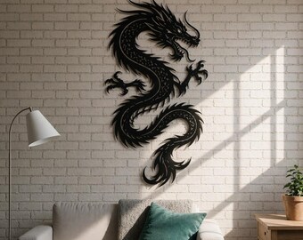 Drache Metall Wandkunst, Drachen-Dekor, Fantasy Dragon Rustikal Wohnkultur, Japanischer Drache Metallschild