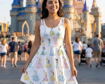 Abito da principessa Disney con palloncino e pattinatrice, abito da castello con carrozza di vetro, regalo per la festa della principessa Disneybound nel regno magico
