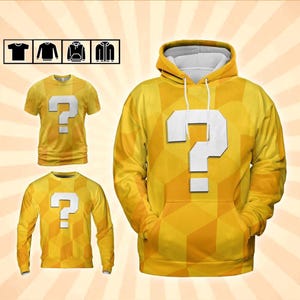 Cosplay Retro Question Block Hoodie Shirt – Fan Costume for Halloween, Birthday Gift for Kids, Super M Bros Fan Lover, Retro Game
