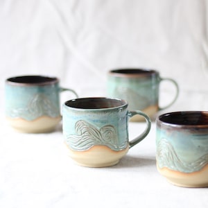 Taza de cerámica tallada - Glaciar Ola - taza de café grande - regalo de cerámica hecho a mano