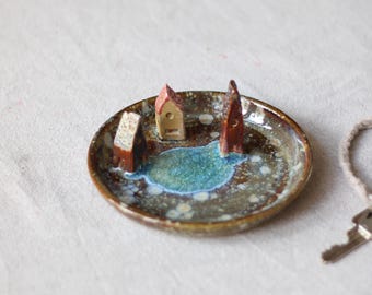 Joyería de cerámica hecha a mano - Bandeja de cerámica natural para anillos y pendientes