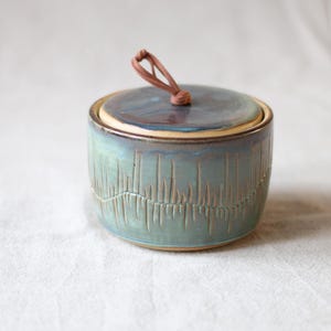 Handmade lidded jar - carved ceramic container