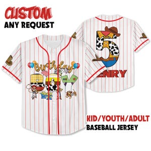 Camisa de beisebol personalizada para aniversariante, camisa de beisebol de aniversário do Toy Story, camisa de aniversário para aniversariante, presente para crianças