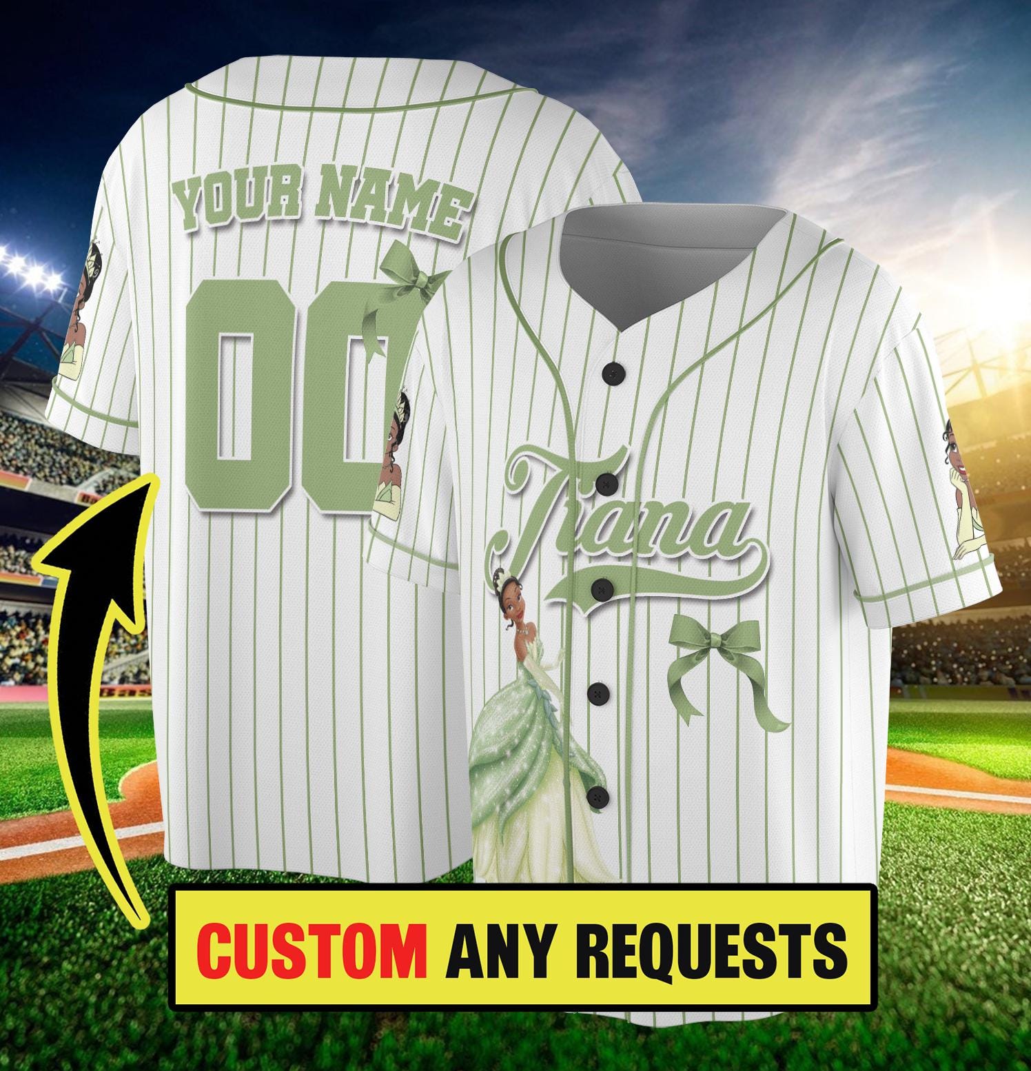 Discover Custom Princess Tiana Princess and the Frog Simple, Custom Kid Youth Adult Baseball Jersey Characters Disney Girl Trip