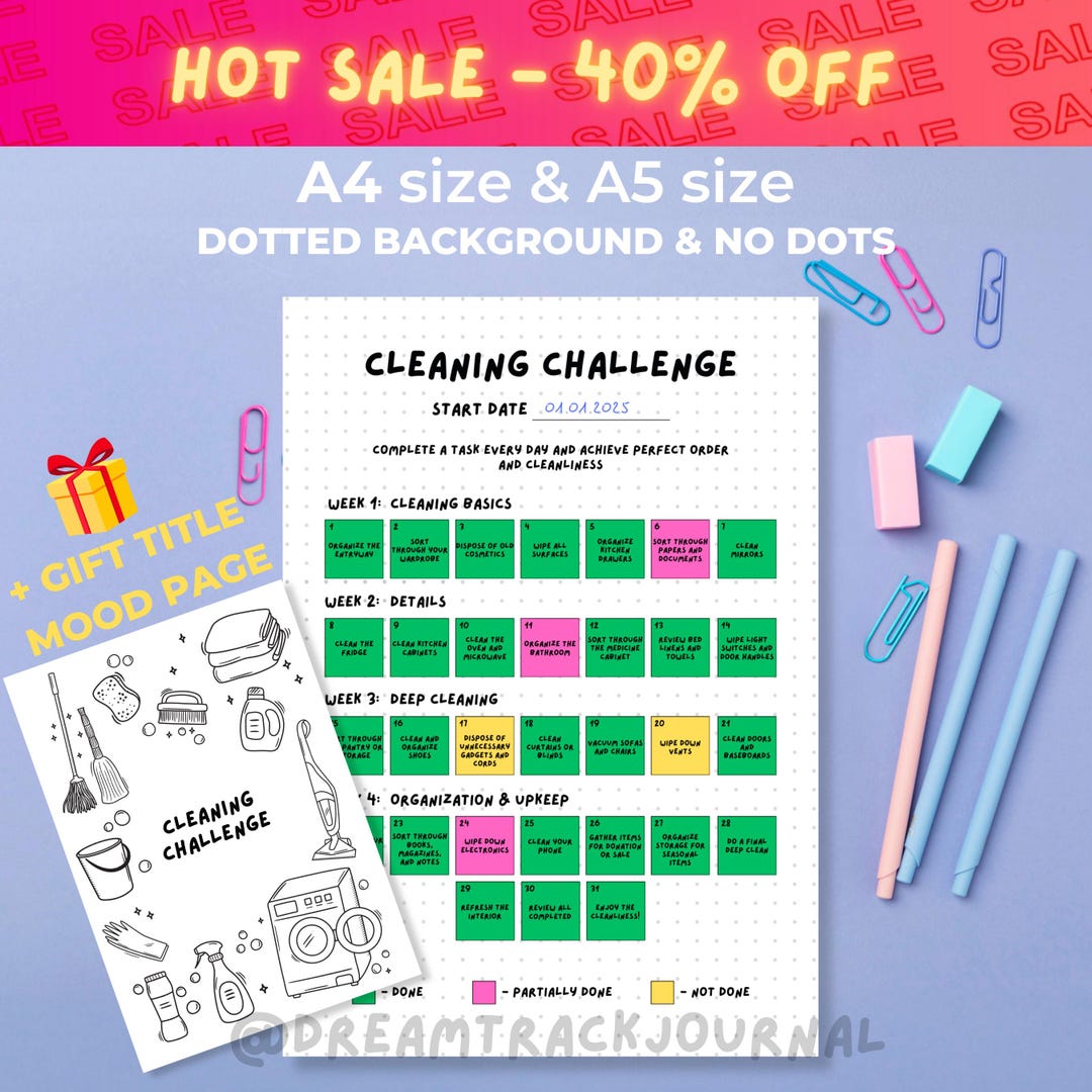 Cleanathon Template Cleaning Challenge Tracker - PRINTABLE Journal Page Habit Tracker Track ...