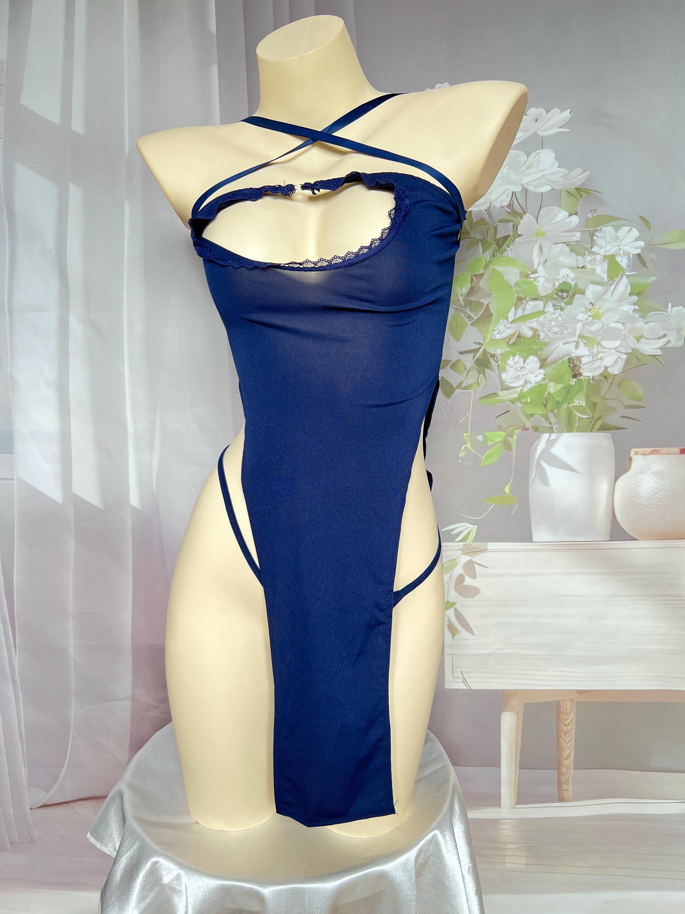 dark blue lingerie dress Eden Silk Lace Dress Navy Blue – House of Silk main image 1
