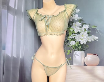 Lightweight Lingerie Set,Mesh Lingerie,Bind T Pants