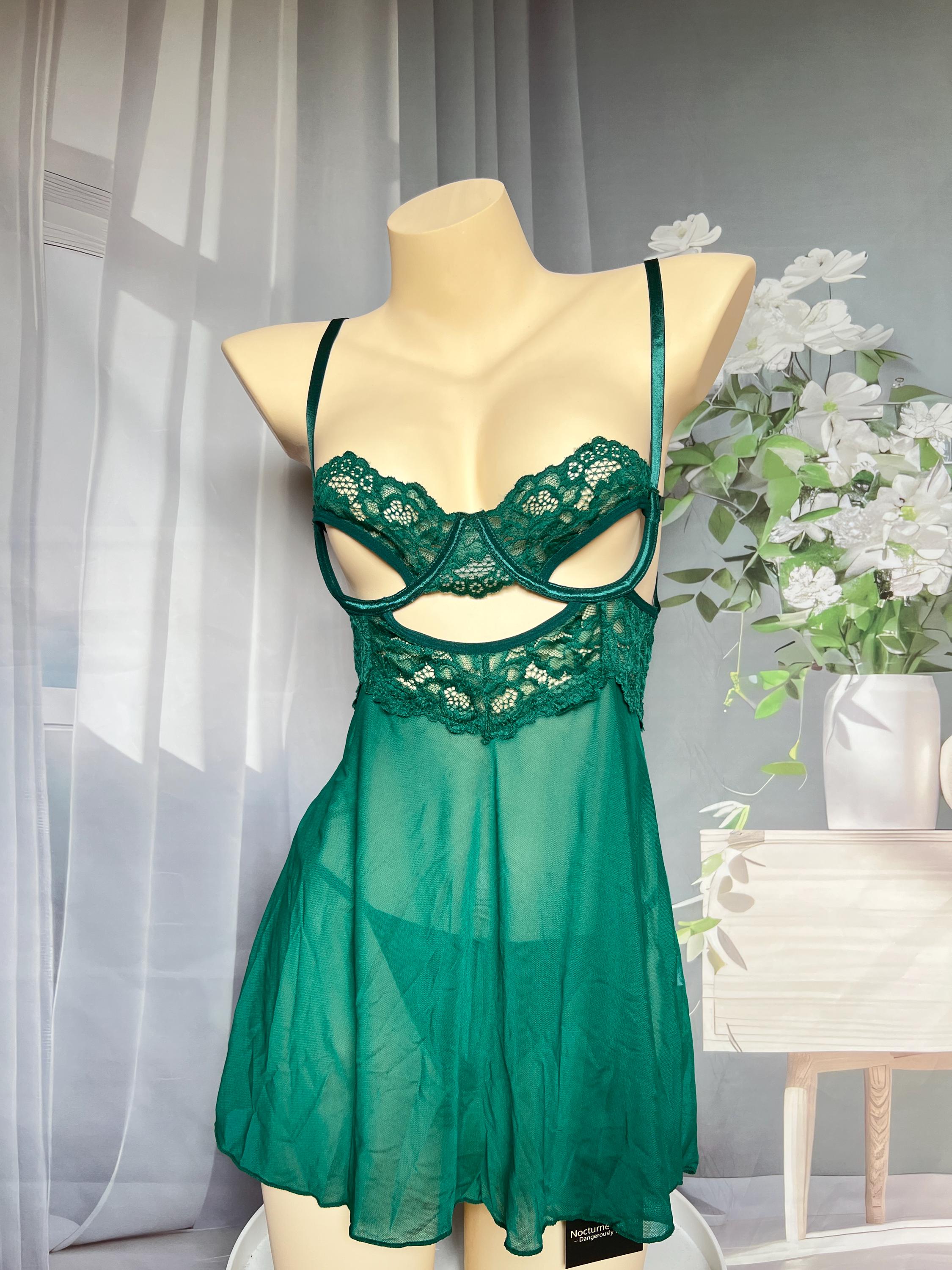 green emerald velvet dress Sexy Sheer Open Front Lace Babydoll and G-String Lingerie Set in Mint –  SoCal Lit main image 0