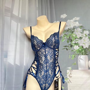Lace Flower Embroidered Bodysuit,Mesh Floral Bodysuit,Lingerie Set(Socks included)