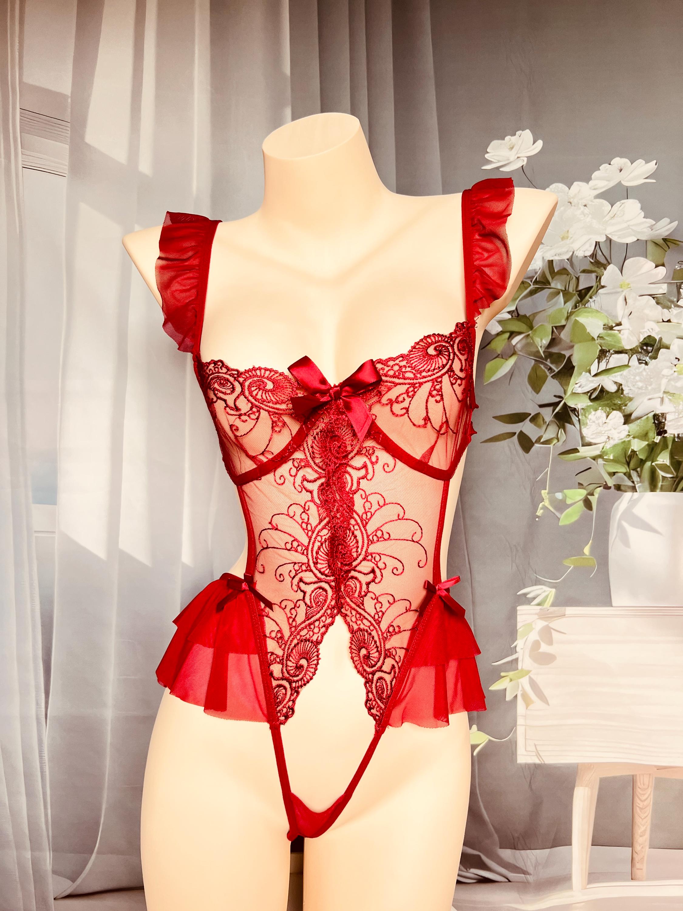strapless open back dress Red Incomparable Lace Bodysuit main image 1
