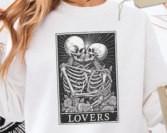 Gothic Skeleton Lovers Sweatshirt - Dark Romance Tarot Pullover