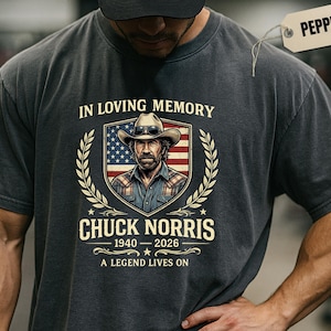 Chuck Norris Tribute Shirt & Sweatshirt– Western Cowboy Portrait, Patriotic Americana Graphic Tee