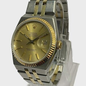 Mens 36mm Rolex Datejust 17013 18K Gold Stainless Original Oysterquartz Champagne Stick Watch