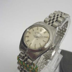 Vintage Ladies Stainless Rolex 6718 Silver Stick Dial Wristwatch