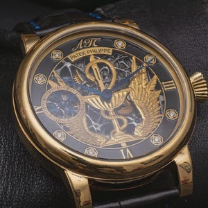 Skeleton Patek Philippe Genève Gold Mens Watch Engraving Silver Dial Swiss 1920s